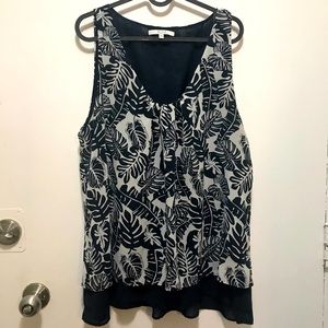 Alfred Sung sleeveless leaves prints blouse top white and navy size XXL